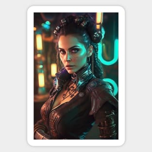 Steampunk Beauty with Futuristic Cityscape - Ultra Realistic Sticker